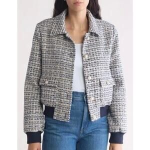 Laundry by Shelley Segal Boucle Bomber Jacket Pearl Buttons Women’s Size L